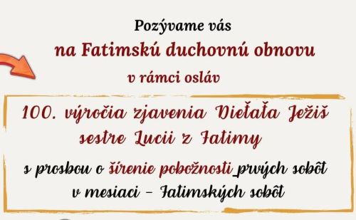 Pozvanie na Fatimskú duchovnú obnovu